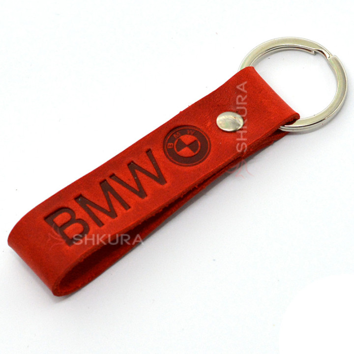 Шкіряний брелок для авто "BMW", червоний
