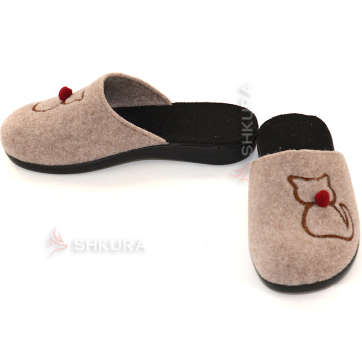 Тапочки войлочные, женские "Кошка", бежеве