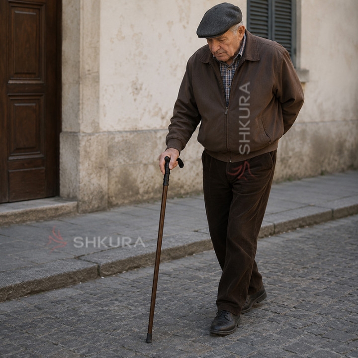 Дерев'яна палиця для ходьби, 86 см, пластикова ручка. Коричневий колір