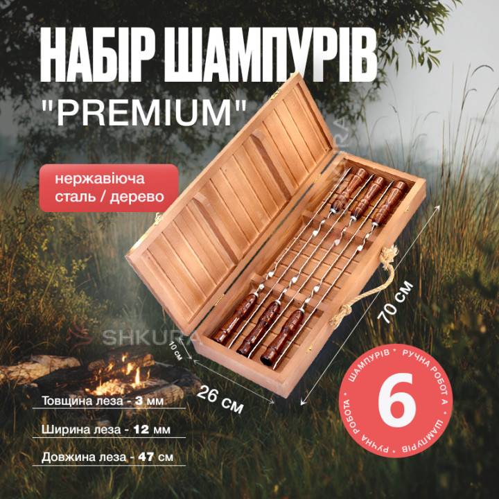 Набір шампурів "Premium "6 шт. у дерев' яному кейсі, коричневий