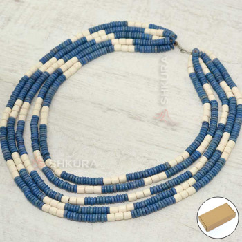 Бусы из керамики, 5-ти рядные, сине-белое, массивное, 50 см