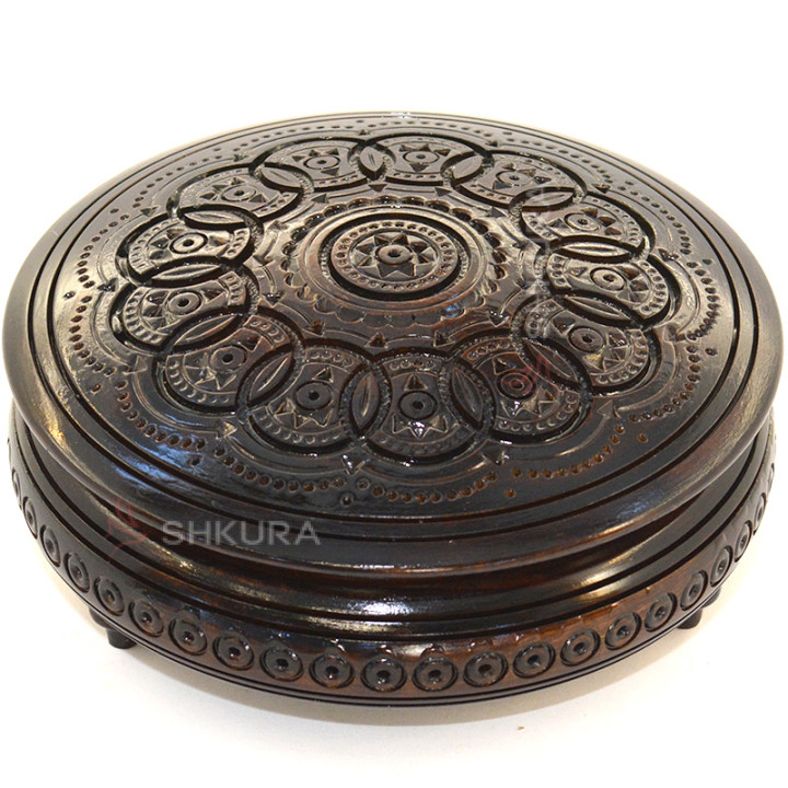 Шкатулка круглая, резная, 20 см
