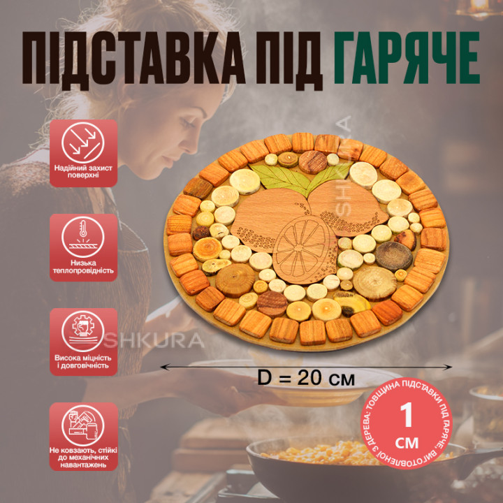 Підставка під гаряче "Лимони", кругла, двостороння, 20 см