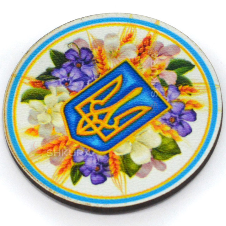 Магніт на холодильник, коло, "Тризуб, квіти", 6х6 см