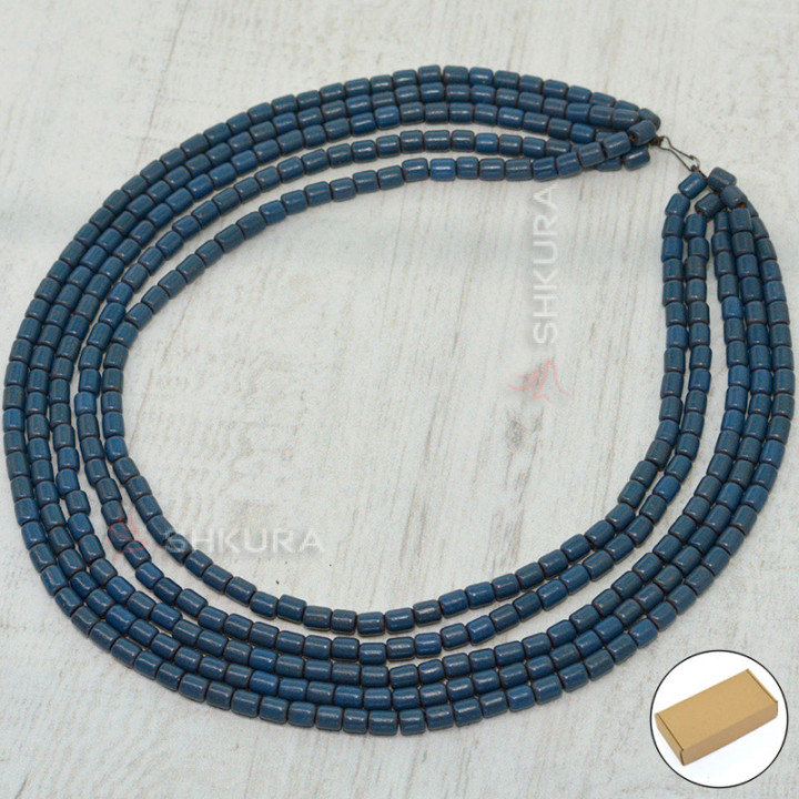 Бусы из керамики, 5-ти рядные, массивное, синее, 50 см