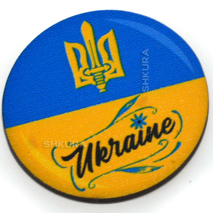 Магніт на холодильник, коло, "Ukraine, Тризуб", 6х6 см