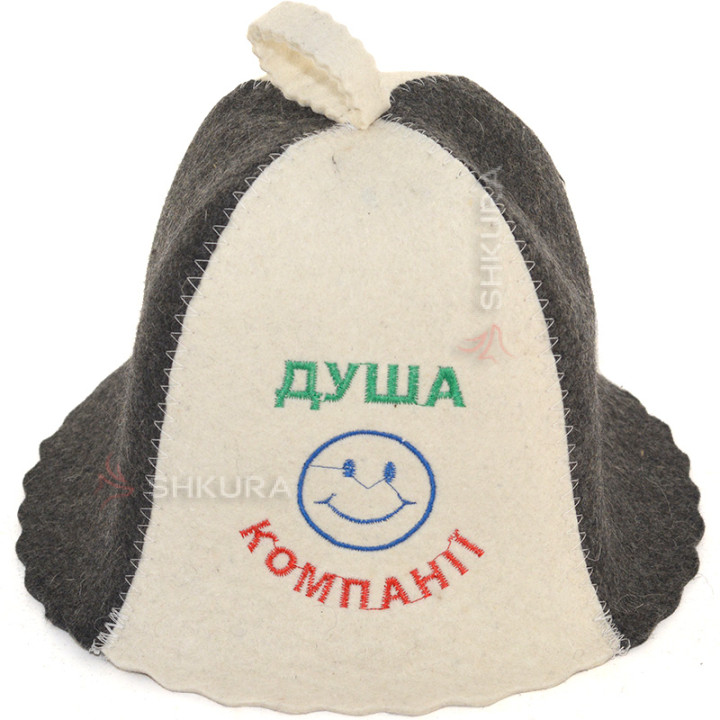 Шапка для бани "Душа компанії", серо-белая