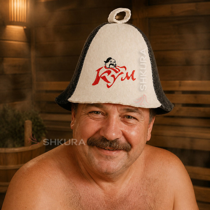 Шапка для бани "Кум", серо-белая