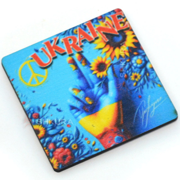 Магніт на холодильник, квадрат, "Ukraine, рука", 6х6 см
