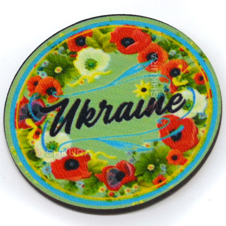 Магніт на холодильник, коло, "Ukraine, маки", 6х6 см