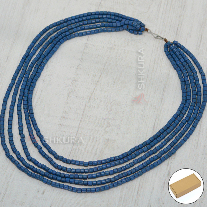 Бусы из керамики, 5-ти рядные, синие, 50 см