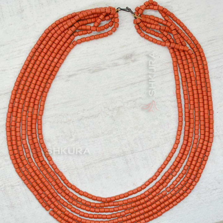 Бусы из керамики, 7-ми рядные, кораловые, 50 см