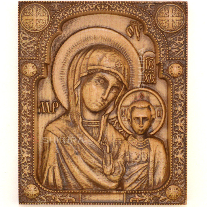 Різьблена ікона "Богородиця та Ісус", 14x12 см