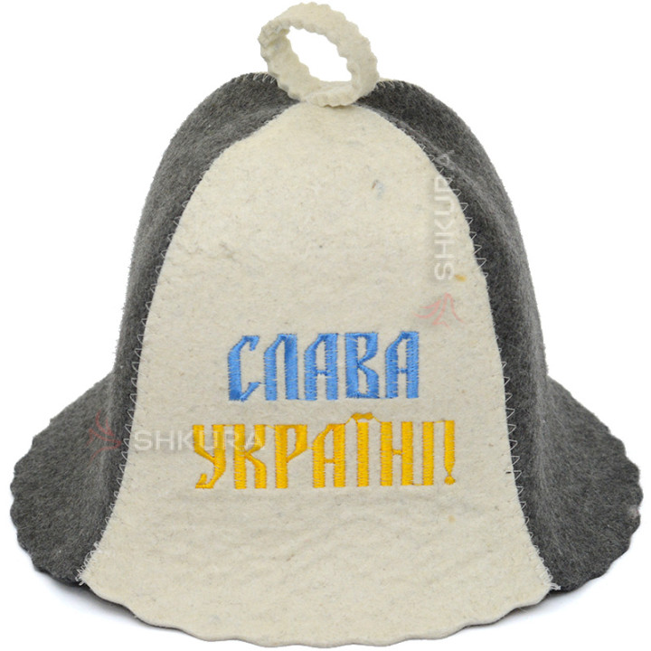 Шапка для бані "Слава Україні!", сіро-біла