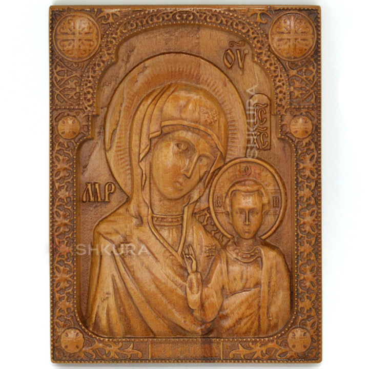Резная икона "Богородица и Исус", 18x14 см