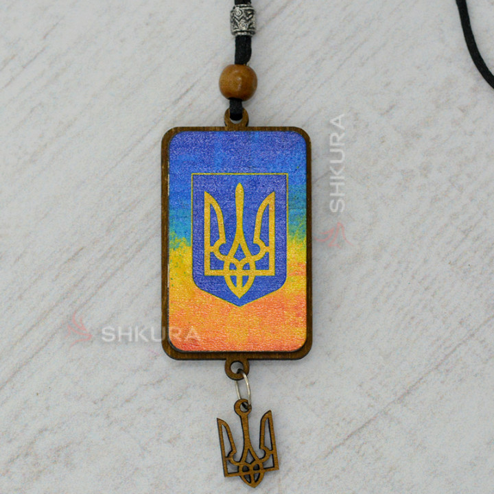 Подвеска на зеркало в машину "Герб Украины", сине желтый