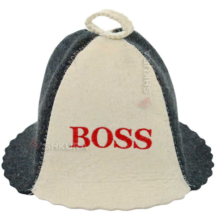Шапка для бани "BOSS", серо-белая