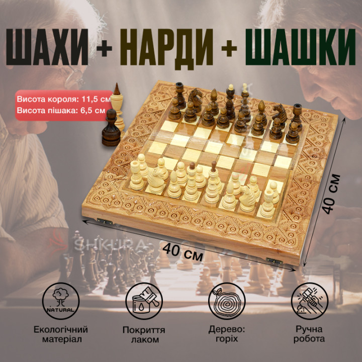 Шахи + Нарди + Шашки, 40х40 см