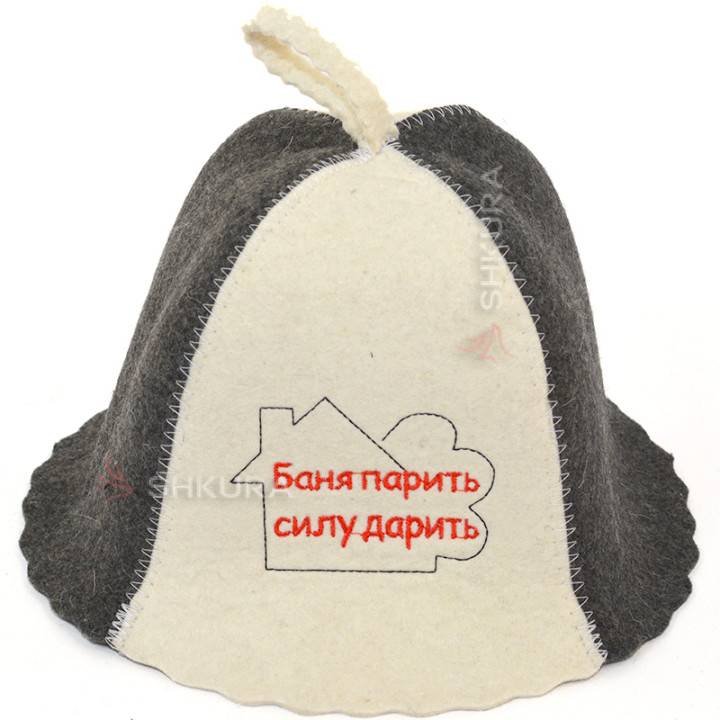 Шапка для бані "Баня парить силу дарить", сіро-біла