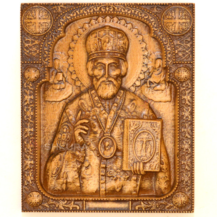 Різьблена ікона "Святий Миколай", 14x12 см