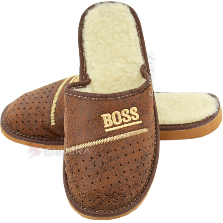 Тапочки мужские зимние, ШТО12. Коричневые. Boss