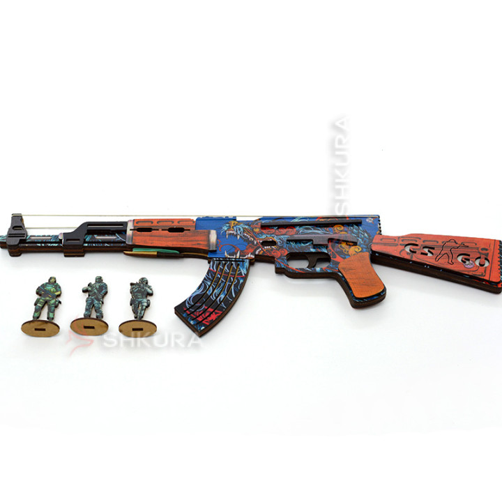 Дерев'яний автомат АКС-74У "Резинкостріл", кольоровий