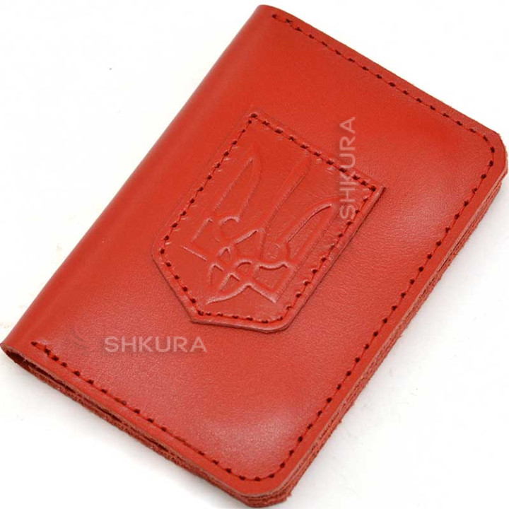 Обкладинка на ID-паспорт, посвідчення водія, техпаспорт, червона, Герб України