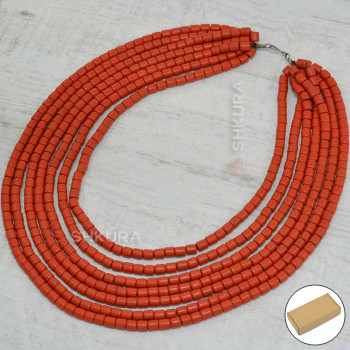 Бусы из керамики, 7-ми рядные, кораловые, 50 см, масивные