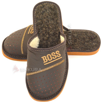 Тапочки мужские зимние, ШТО24. Boss. Коричневые