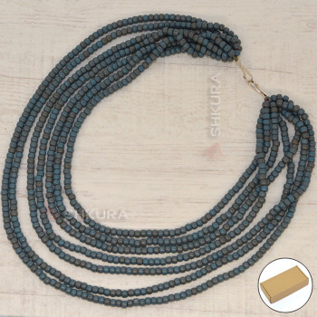 Бусы из керамики, 7-ми рядные, синие, 50 см