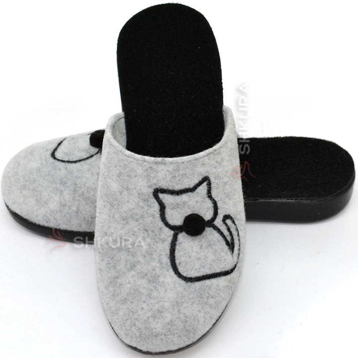 Тапочки войлочные, женские "Кошка", серые