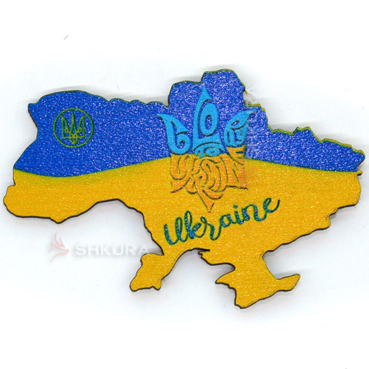 Магніт на холодильник, карта, "Ukraine, Герб", 9х6 см