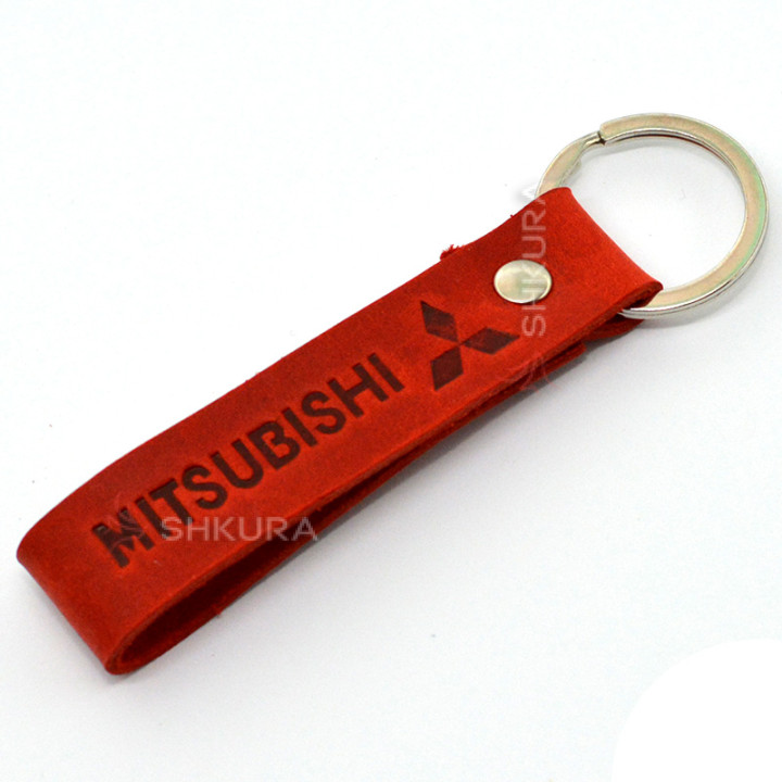 Шкіряний брелок для авто "Mitsubishi", червоний