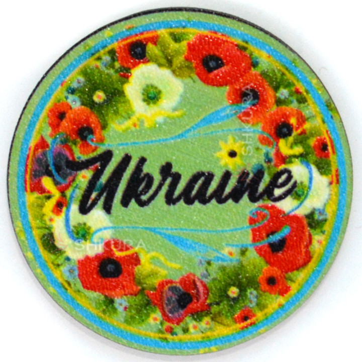 Магніт на холодильник, коло, "Ukraine, маки", 6х6 см
