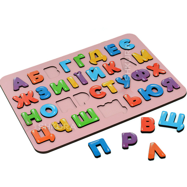 Дерев'яна абетка, пазл, рожева, 39х29 см