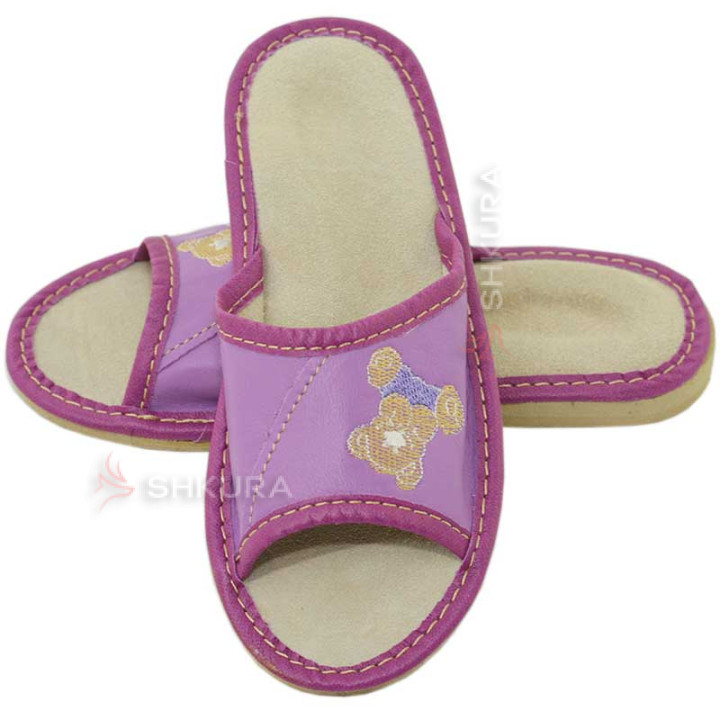 Шкіряні тапочки для дітей 06. Фіолетові