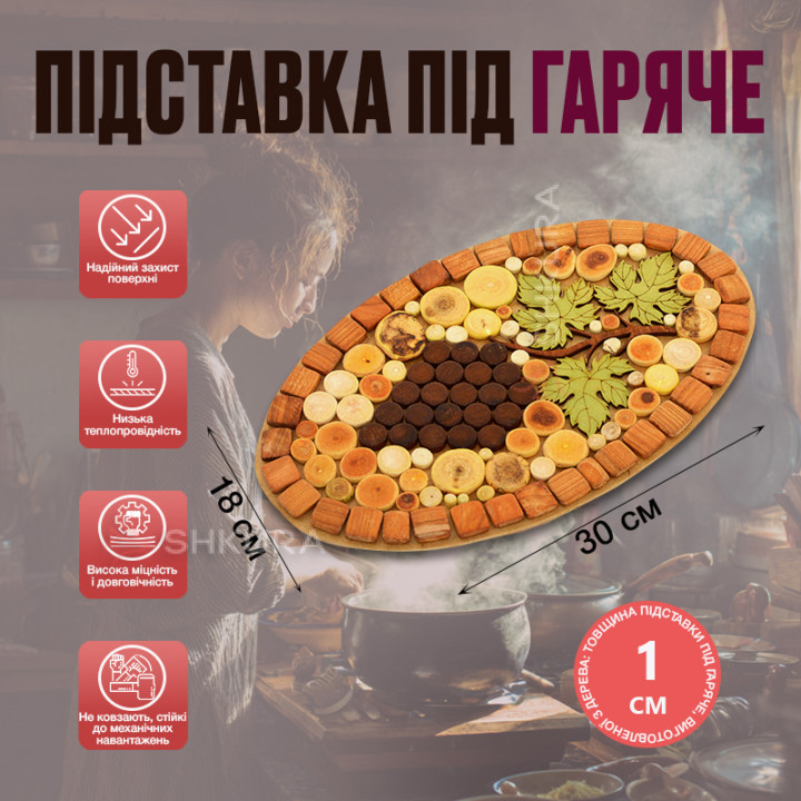 Подставка под горячее "Виноград", овальная, двусторонняя, 30х18 см