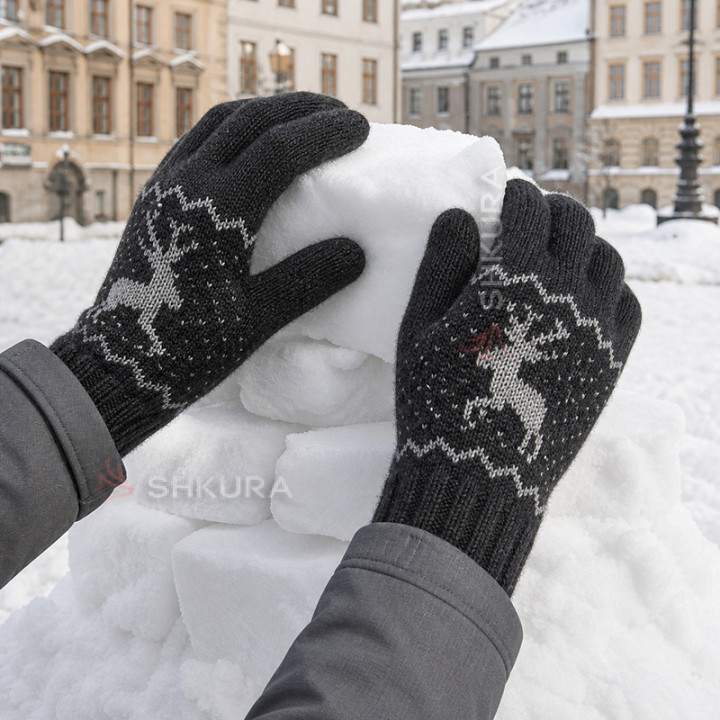 Мужские зимние перчатки, "Олень", темно-серые