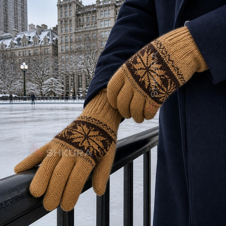 Мужские зимние перчатки, "Снежинка", бежевые