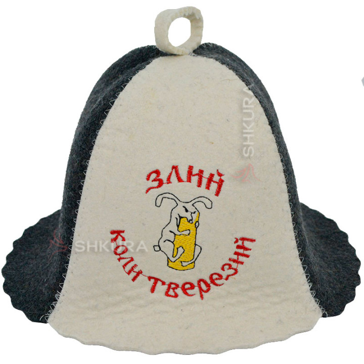 Шапка для бани "Злий коли тверезий", серо-белая