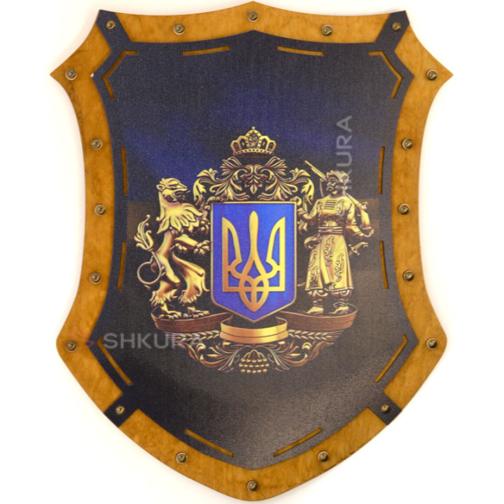 Деревянный рыцарский щит "Большой герб Украины", 37х29 см