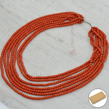 Бусы из керамики, 7-ми рядные, кораловые, 50 см, круглые