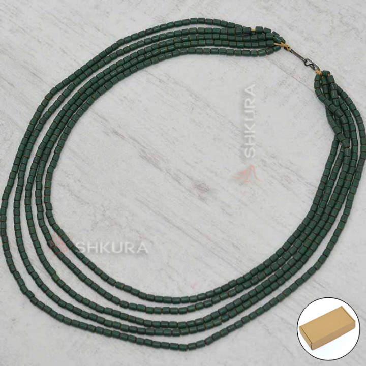 Бусы из керамики, 5-ти рядные, темно-зеленое, 50 см