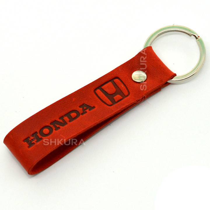 Шкіряний брелок для авто "Honda", червоний