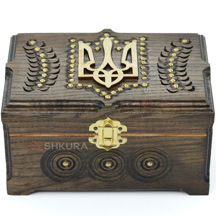 Шкатулка резная, с Гербом Украины 16х10 см А25