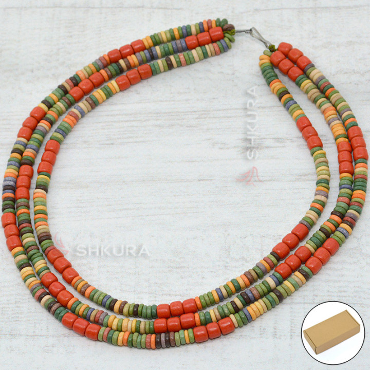Бусы из керамики, 3-х рядные, комбинированные 07, 50 см