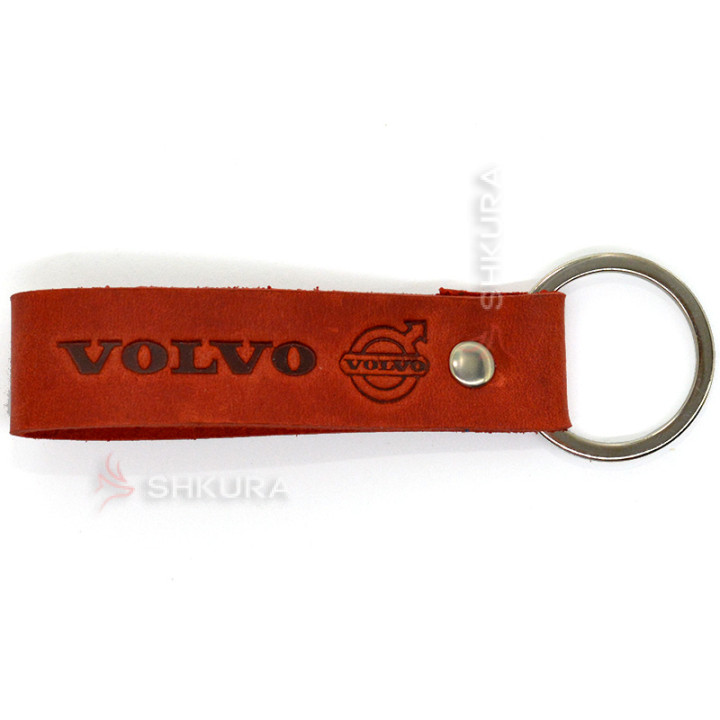 Шкіряний брелок для авто "Volvo", червоний