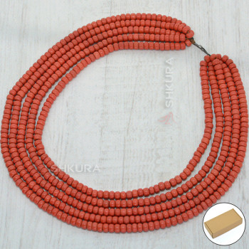 Бусы из керамики, 5-ти рядные, красные, массивные, круглые, 45 см