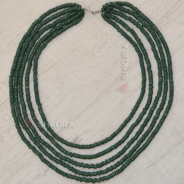 Бусы из керамики, 5-ти рядные, зеленое, 45 см