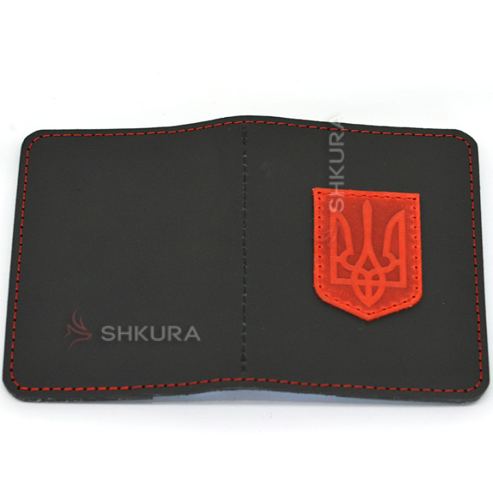 Шкіряна візитниця, "Герб України", червоний